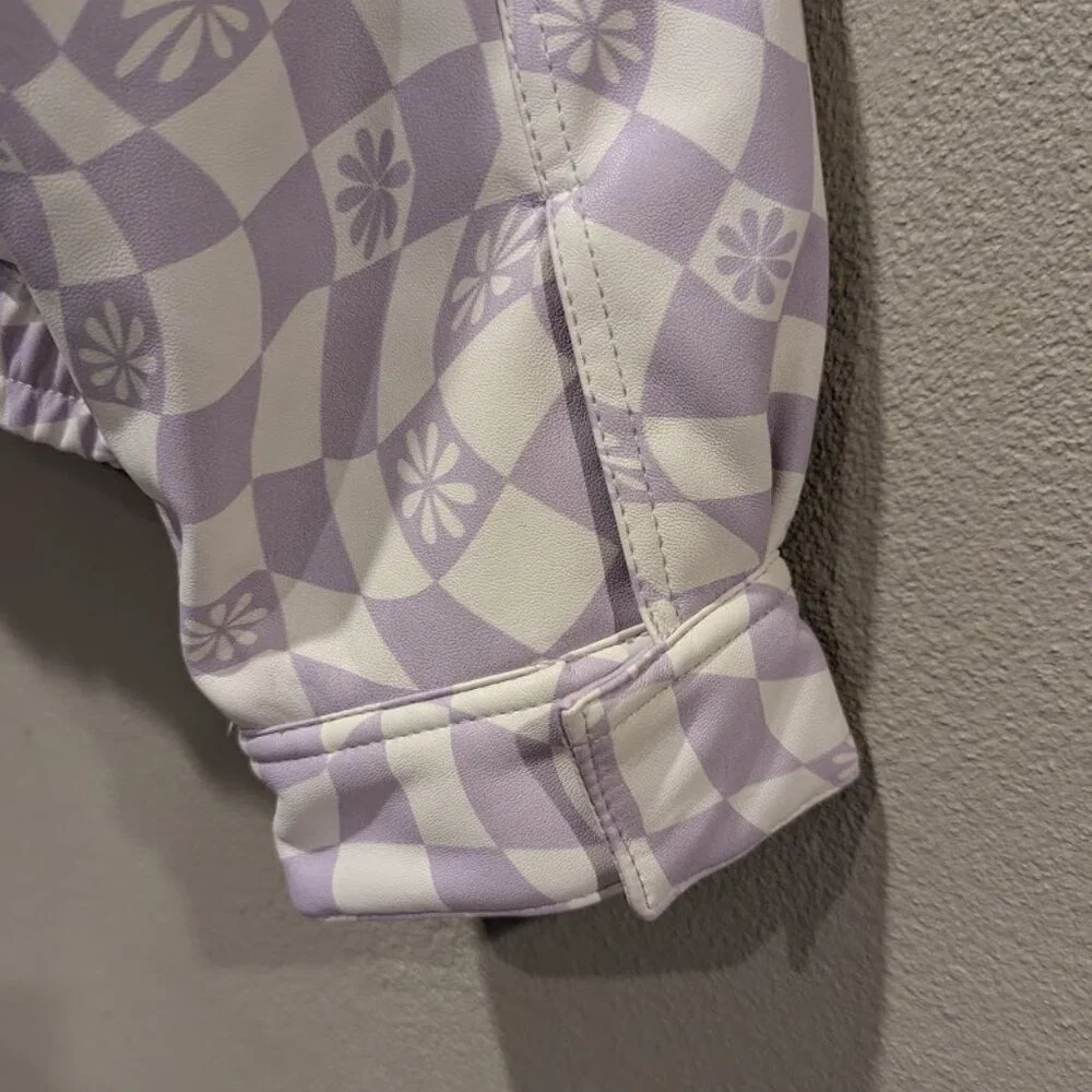 NWT- ASOS * Printed Faux Leather Bomber Jacket in Lilac * Size 12 - Picture 9 of 13